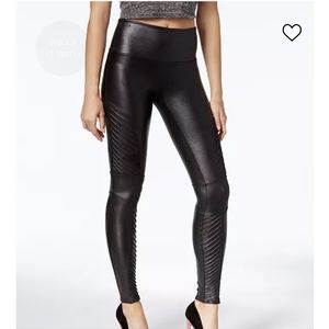 SPANX Size Medium Black Moto Leggings, Faux Leather, Like New